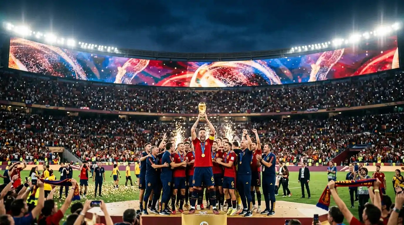 De WM-Pokal gëtt nom Ofschloss vun der éischter 48er-WM an d'Luucht gehalen